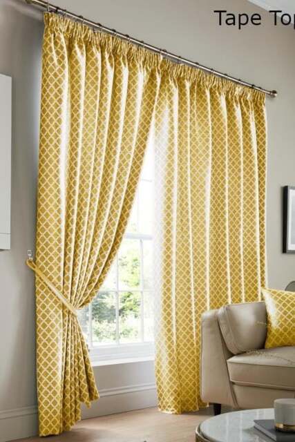 "Rackhams Cotswold Fully Lined Ready Made Pencil Pleat Taped Top Curtains - Yellow - 46 x 54"""
