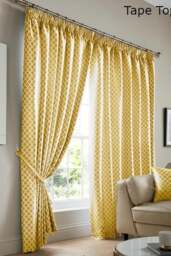 "Rackhams Cotswold Fully Lined Ready Made Pencil Pleat Taped Top Curtains - Yellow - 46 x 54""" - thumbnail 1