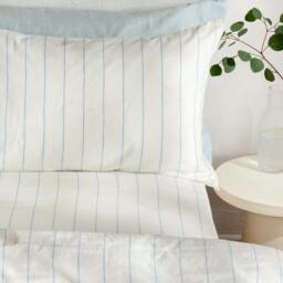 Rackhams White/Blue Pinstripe Linen Cotton Blend 30cm Standard Fitted Sheets - King - thumbnail 4