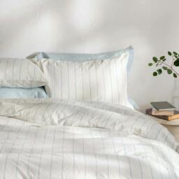 Rackhams White/Blue Pinstripe Linen Cotton Blend 30cm Standard Fitted Sheets - King - thumbnail 2
