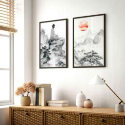 Rackhams Modern Artwork For Living Room - Set of 2 Asian Inspired Wall art Prints - A2 16.54 x 23.39 in / 42 x 59.4 cm - Matte Museum Quality Art Paper 290 gsm - Black Frame - thumbnail 4