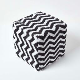 Rackhams Chevron Cube Pouffe Tufted Cotton - 36 x 36 x 38 cm - Red & White - thumbnail 4