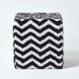 Rackhams Chevron Cube Pouffe Tufted Cotton - 36 x 36 x 38 cm - Red & White - thumbnail 2