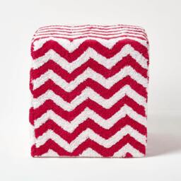 Rackhams Chevron Cube Pouffe Tufted Cotton - 36 x 36 x 38 cm - Red & White - thumbnail 1