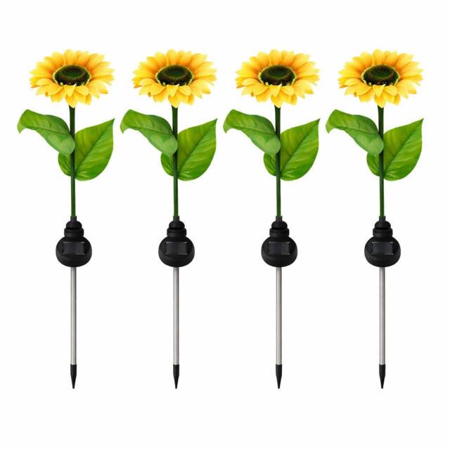 Rackhams Pack of 4 Solar Sunflower Stake Lights – Warm White LED Garden Lights - image 1
