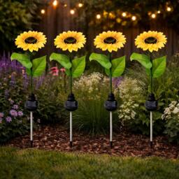 Rackhams Pack of 4 Solar Sunflower Stake Lights – Warm White LED Garden Lights - thumbnail 3