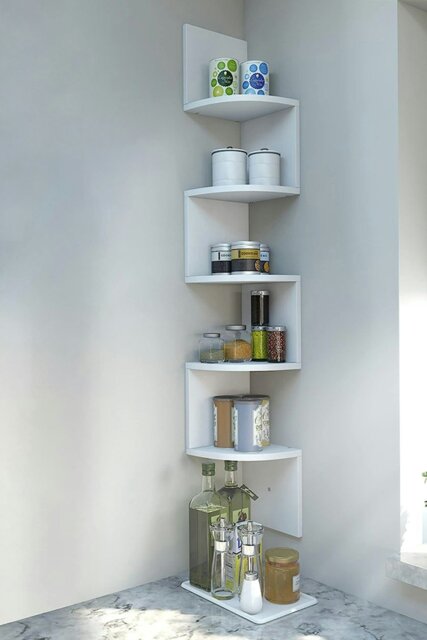 Rackhams 5 Tier Audrienne Corner Bookcase Wooden Zigzag Floating Corner Shelves - White - image 1