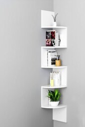 Rackhams 5 Tier Audrienne Corner Bookcase Wooden Zigzag Floating Corner Shelves - White - thumbnail 4