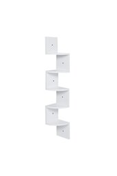 Rackhams 5 Tier Audrienne Corner Bookcase Wooden Zigzag Floating Corner Shelves - White - thumbnail 3