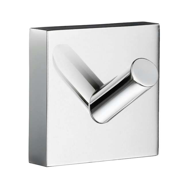 Rackhams Single Polished Chrome Towel Hook (45mm x 45mm) Wall Mounted Bathroom Storage Square Robe Hooks Clothes Hanger Coat Peg - image 1