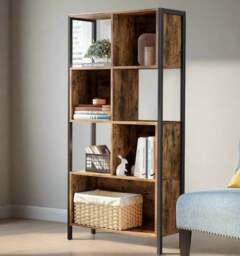 Rackhams Industrial Bookshelf Rustic Brown Bookcase with Steel Frame for Living Room or Home Office