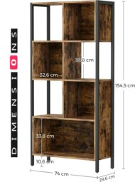 Rackhams Industrial Bookshelf Rustic Brown Bookcase with Steel Frame for Living Room or Home Office - thumbnail 3