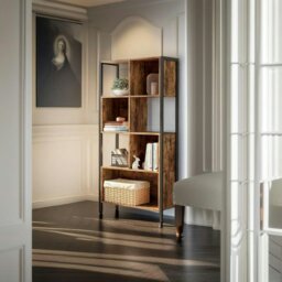 Rackhams Industrial Bookshelf Rustic Brown Bookcase with Steel Frame for Living Room or Home Office - thumbnail 2