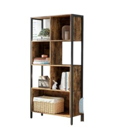Rackhams Industrial Bookshelf Rustic Brown Bookcase with Steel Frame for Living Room or Home Office - thumbnail 5