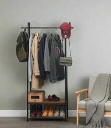 Rackhams Industrial Coat Rack with Shoe Storage – Freestanding Clothes Stand with Hat Hooks - thumbnail 2