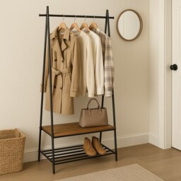 Rackhams Industrial Coat Rack with Shoe Storage – Freestanding Clothes Stand with Hat Hooks