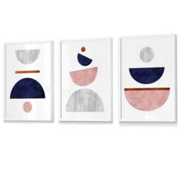 Rackhams Navy Blue, Blush & Copper Textured Geometric Framed Wall Art - 30x42cm (A3) - White - thumbnail 1