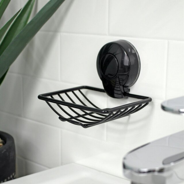 Rackhams Suctionloc Black Steel Suction Wall Mounted Soap Basket - image 1