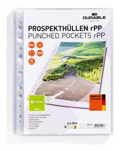 Rackhams Recycled Punched Pocket PREMIUM Sleeve Wallets - Box of 100 - A4 Clear - image 1