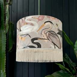"Rackhams Bird Song Lampshade in Bone With Fringing - Table / Floor Lamp - 30cm Diameter x 25cm Height (12"" x 10"")"