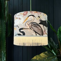 "Rackhams Bird Song Lampshade in Bone With Fringing - Table / Floor Lamp - 30cm Diameter x 25cm Height (12"" x 10"")" - thumbnail 2