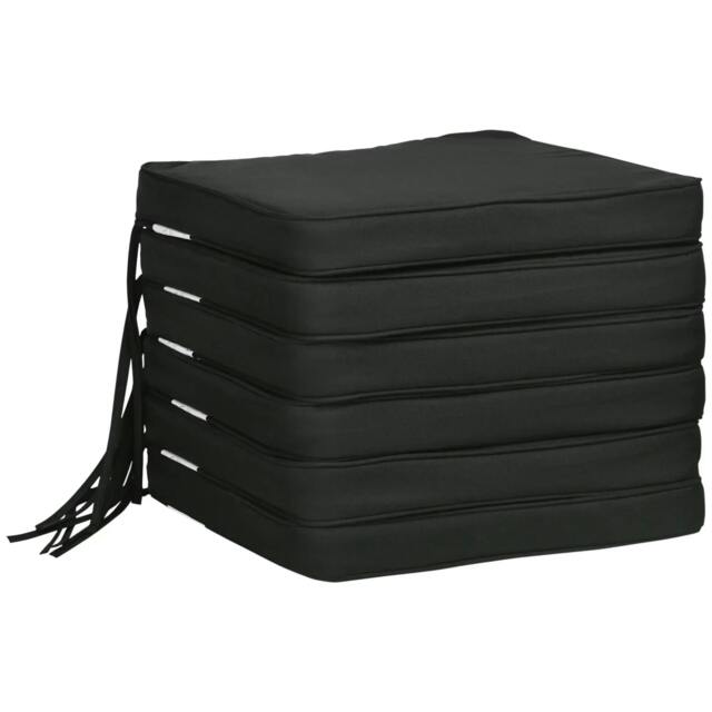 Rackhams Set of 6 Chair Cushion Seat Pads Dining Chair w/ Straps Indoor Outdoor Removable Tie On Garden Patio Black - image 1