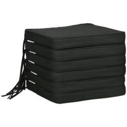Rackhams Set of 6 Chair Cushion Seat Pads Dining Chair w/ Straps Indoor Outdoor Removable Tie On Garden Patio Black - thumbnail 1