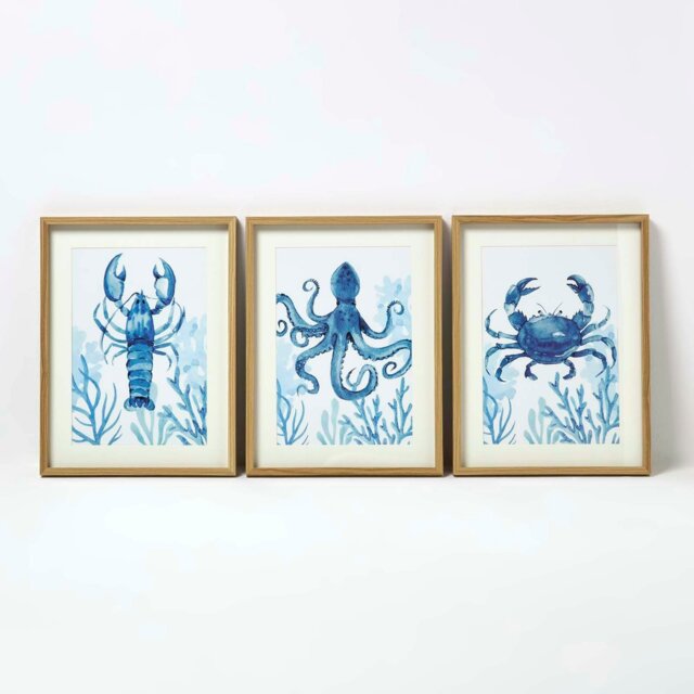 Rackhams Set of 3 Blue Sea Animal Wall Art - image 1
