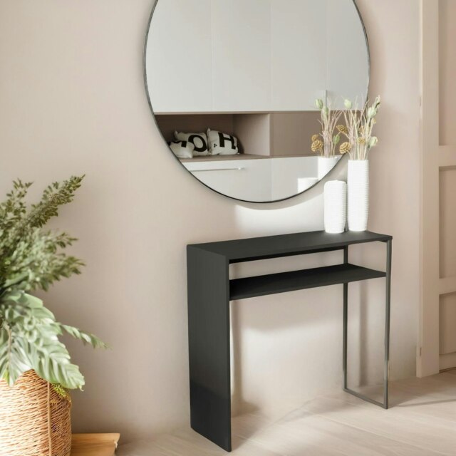 Rackhams 2 Tier Hallway Console Table With Steel Frame Black - image 1