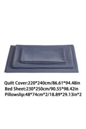 Rackhams King Duvet Cover and Flat Sheet Set with 2 Pillowcases Solid Color Soft Brushed Fibe Four-Piece Set - Grey - thumbnail 6