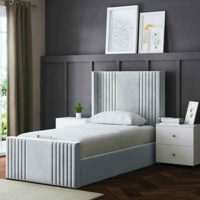 Rackhams Elara Ottoman Bed with Winged Panel Headboard - Silver - Single / 3ft - image 1