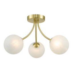 Rackhams Modern Designer Satin Gold Ceiling Light with Alabaster Globe Glass Shades
