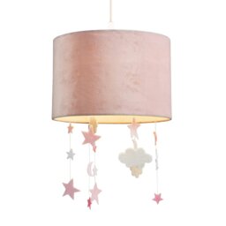 Rackhams Soft Blush Pink Velvet Pendant Lamp Shade with Hanging Felt Stars and Clouds