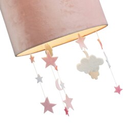 Rackhams Soft Blush Pink Velvet Pendant Lamp Shade with Hanging Felt Stars and Clouds - thumbnail 4