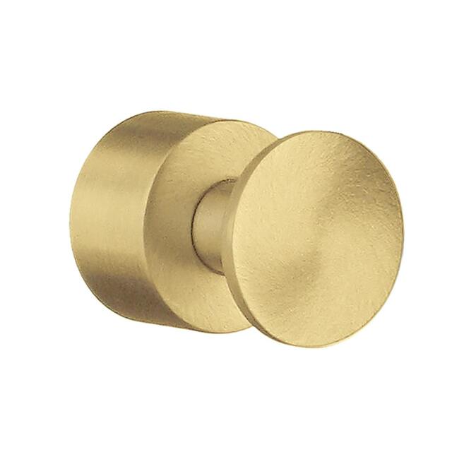 Rackhams Pair of Brushed Brass Towel Hooks (19mm) Wall Mounted Bathroom Storage Round Robe Hooks Clothes Hanger Coat Peg - image 1
