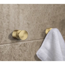 Rackhams Pair of Brushed Brass Towel Hooks (19mm) Wall Mounted Bathroom Storage Round Robe Hooks Clothes Hanger Coat Peg - thumbnail 3