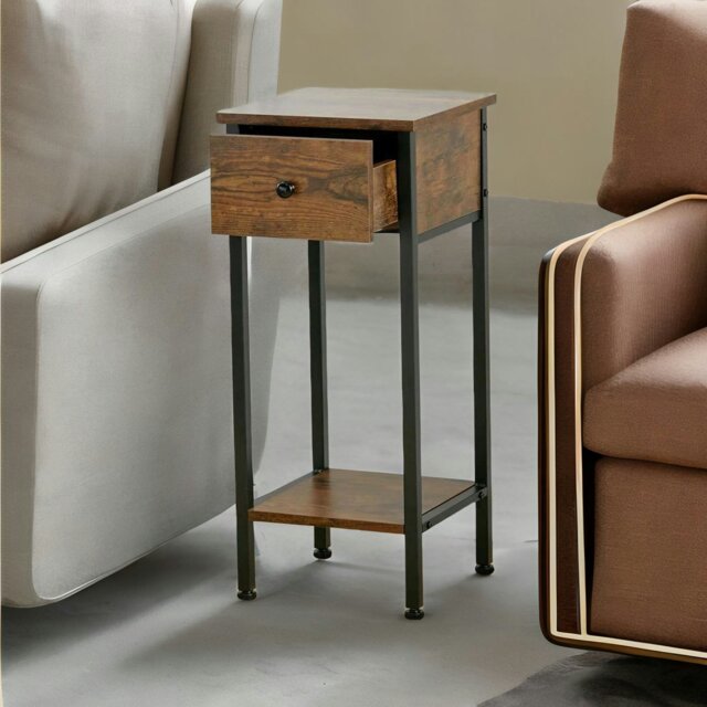 Rackhams Industrial Narrow Bedside Table With Drawer - image 1