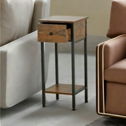 Rackhams Industrial Narrow Bedside Table With Drawer - thumbnail 1