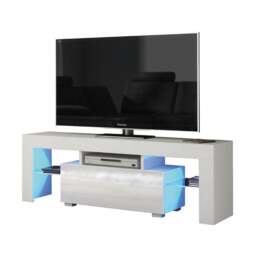 Rackhams 130cm TV Unit Cabinet with White High Gloss Doors, Free LED and Storage - 130 cm - MDF/Chipboard - White Matt Body & White Gloss Doors - thumbnail 2