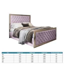 Rackhams Maddison Upholstered Soft Velvet Metal Bed Frame - Pink - Pink - Double - thumbnail 4