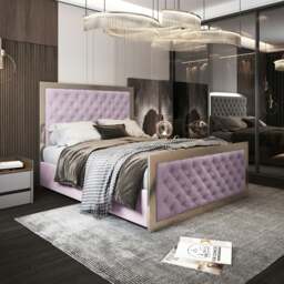 Rackhams Maddison Upholstered Soft Velvet Metal Bed Frame - Pink - Pink - Double