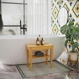 Rackhams 45 cm 2-Tier Slatted Shower Bench Storage Seat w/ 4 Legs Safe Bathroom - thumbnail 1