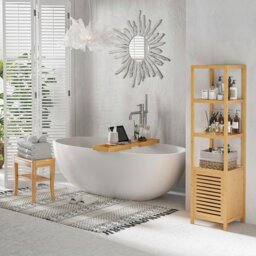 Rackhams 45 cm 2-Tier Slatted Shower Bench Storage Seat w/ 4 Legs Safe Bathroom - thumbnail 5
