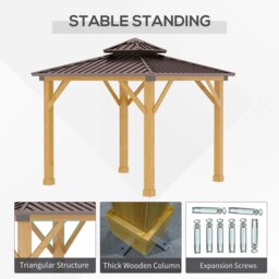 Rackhams 3x(3)M Double-Tier Hardtop Gazebo, Outdoor Patio Shelter, Brown - thumbnail 5