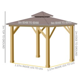 Rackhams 3x(3)M Double-Tier Hardtop Gazebo, Outdoor Patio Shelter, Brown - thumbnail 6