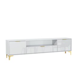 Rackhams Luxury 200cm White High Gloss TV Unit with Gold Finish Accents Sleek Stand Cabinet - 200 cm - 1 - MDF/Chipboard - thumbnail 3