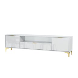 Rackhams Luxury 200cm White High Gloss TV Unit with Gold Finish Accents Sleek Stand Cabinet - 200 cm - 1 - MDF/Chipboard - thumbnail 5