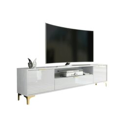 Rackhams Luxury 200cm White High Gloss TV Unit with Gold Finish Accents Sleek Stand Cabinet - 200 cm - 1 - MDF/Chipboard - thumbnail 4