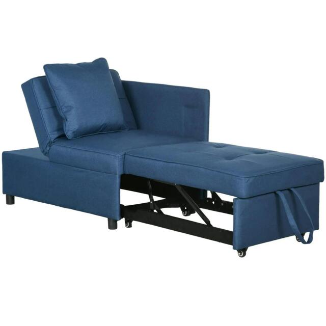 Rackhams 3-In-1 Single Sofa Bed with Thick Padded Seat & 5-position Adjustable Back for Living Room, Bedroom, Blue - image 1