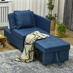 Rackhams 3-In-1 Single Sofa Bed with Thick Padded Seat & 5-position Adjustable Back for Living Room, Bedroom, Blue - thumbnail 2